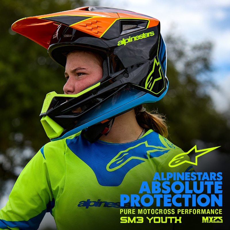 Bērnu motokrosa ķivere Alpinestars S-M3 FRAY sarkanā-fluo dzeltenā-melnā krāsā