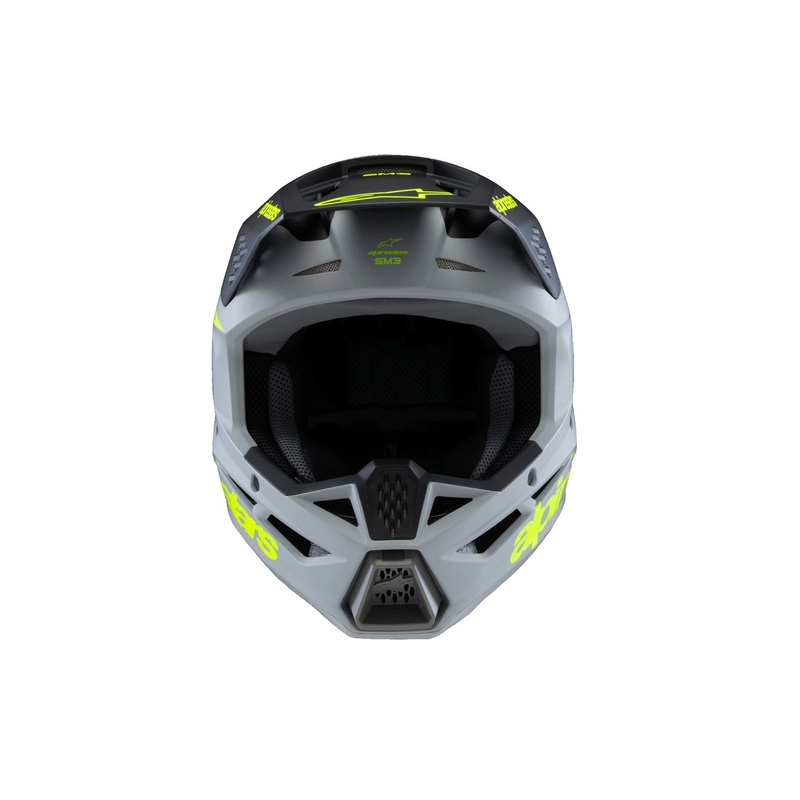 Bērnu motokrosa ķivere Alpinestars S-M3 RADIUM mat pelēka-fluo dzeltena-melna