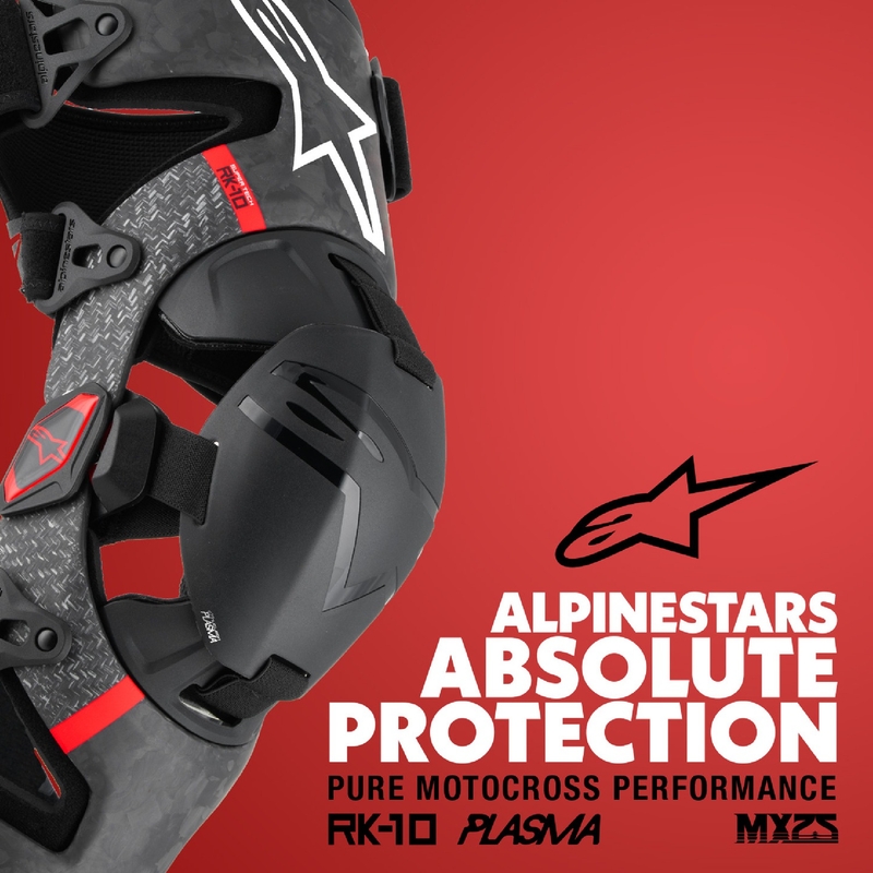 Alpinestars Supertech RK-10 Plasma melni un sarkani ceļgalu kronšteini
