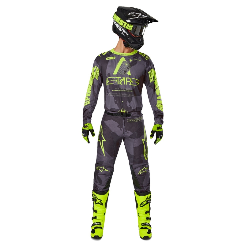 Alpinestars Racer Hollow tumšs kamuflāžas-fluo dzeltens motokrosa krekliņš