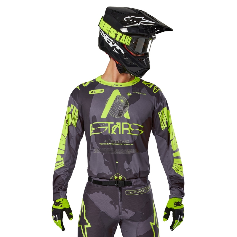 Alpinestars Racer Hollow tumšs kamuflāžas-fluo dzeltens motokrosa krekliņš