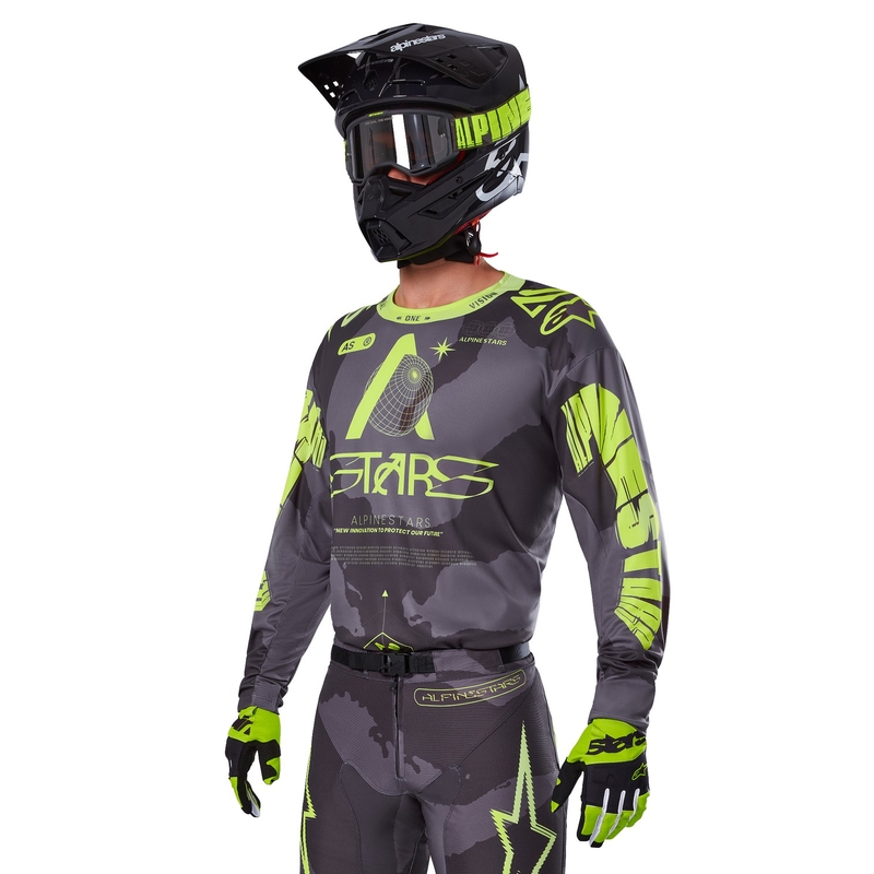 Alpinestars Racer Hollow tumšs kamuflāžas-fluo dzeltens motokrosa krekliņš