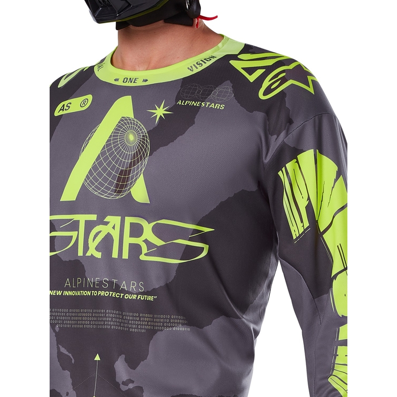 Alpinestars Racer Hollow tumšs kamuflāžas-fluo dzeltens motokrosa krekliņš
