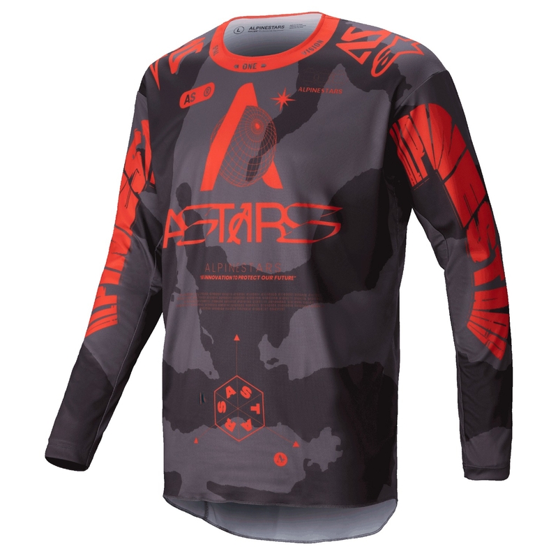 Alpinestars Racer Hollow pelēks kamuflāžas-fluo oranžs motokrosa krekls