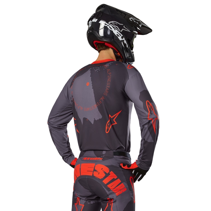 Alpinestars Racer Hollow pelēks kamuflāžas-fluo oranžs motokrosa krekls