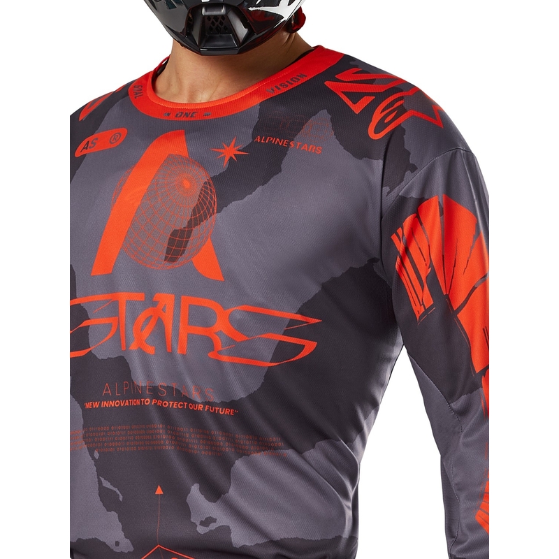 Alpinestars Racer Hollow pelēks kamuflāžas-fluo oranžs motokrosa krekls