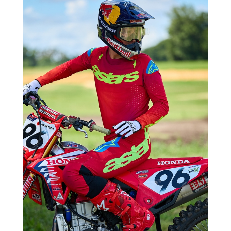 Motokrosové kalhoty Alpinestars Supertech Maker červeno-fluo žluté