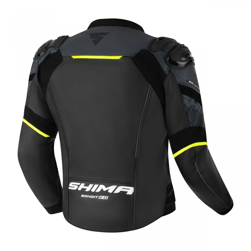 Shima Bandit 2.0 melns-balts-fluo dzeltens ādas motocikla jaka