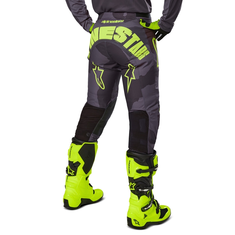 Alpinestars Racer Racer Hollow Motokrosa bikses tumši kamuflāžas-fluo dzeltenā krāsā