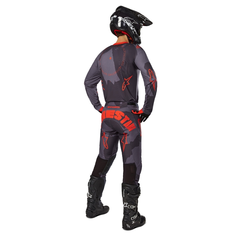 Alpinestars Racer Racer Hollow Motokrosa bikses pelēkas, kamuflāžas, fluo oranžā krāsā