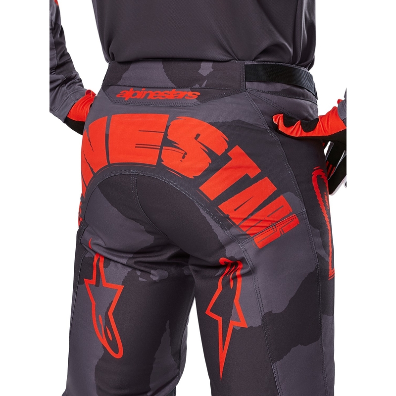 Alpinestars Racer Racer Hollow Motokrosa bikses pelēkas, kamuflāžas, fluo oranžā krāsā