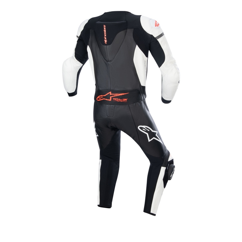Alpinestars GP Force Lurv baltā-melnā-fluo sarkanā ādas divdaļīgais kombinezons