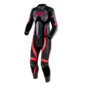 Rebelhorn Rebel Sieviešu ādas motocikla kombinezons spīdīgi melns un rozā krāsā