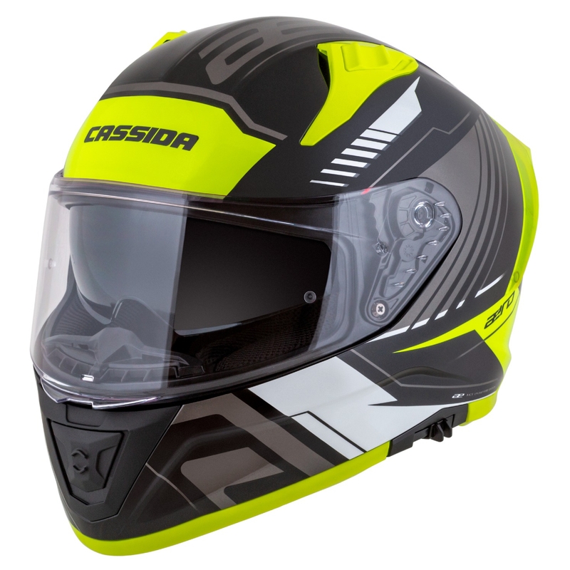 Cassida Aero Drome melna-fluo dzeltena-balta-pelēka integrālā motocikla ķivere