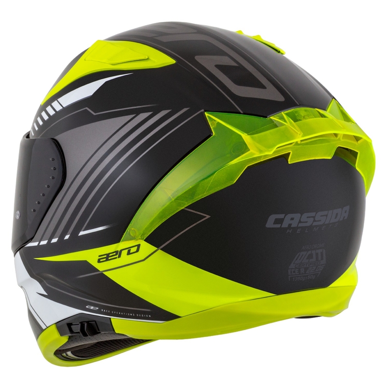 Cassida Aero Drome melna-fluo dzeltena-balta-pelēka integrālā motocikla ķivere
