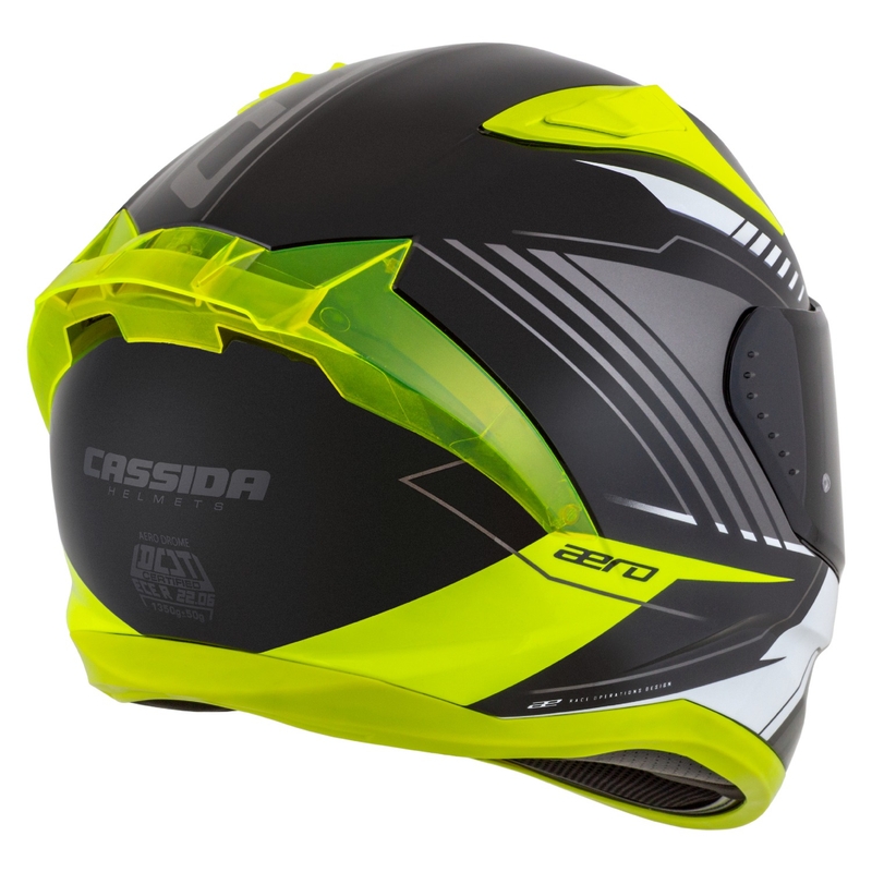 Cassida Aero Drome melna-fluo dzeltena-balta-pelēka integrālā motocikla ķivere