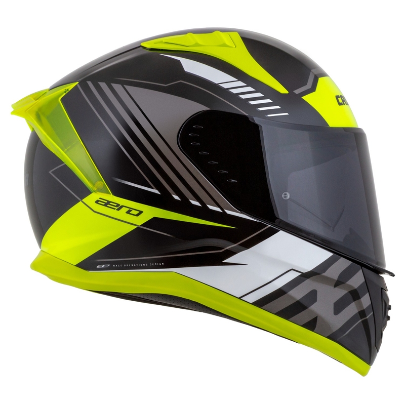 Cassida Aero Drome melna-fluo dzeltena-balta-pelēka integrālā motocikla ķivere