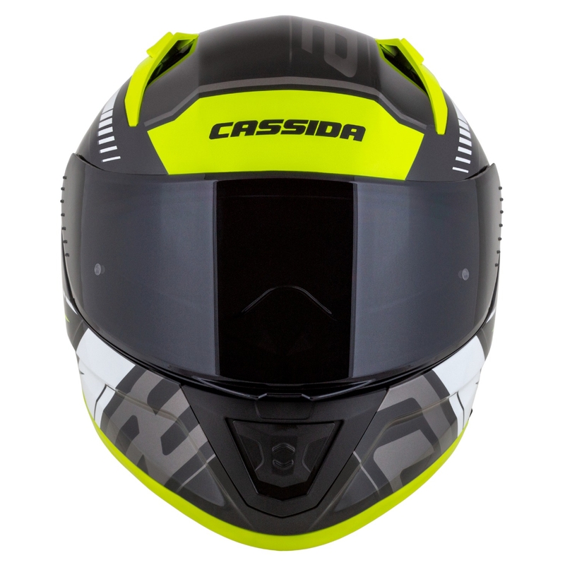 Cassida Aero Drome melna-fluo dzeltena-balta-pelēka integrālā motocikla ķivere
