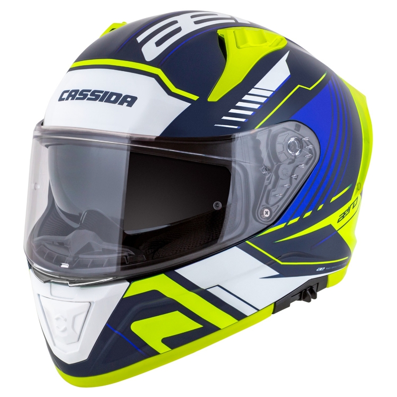 Cassida Aero Drome zilā-fluo dzeltenā-skaidri zilā-baltā integrālā motocikla ķivere