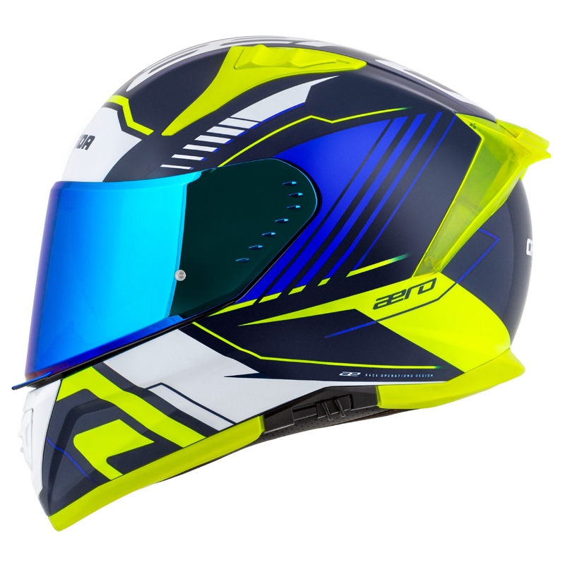 Cassida Aero Drome zilā-fluo dzeltenā-skaidri zilā-baltā integrālā motocikla ķivere