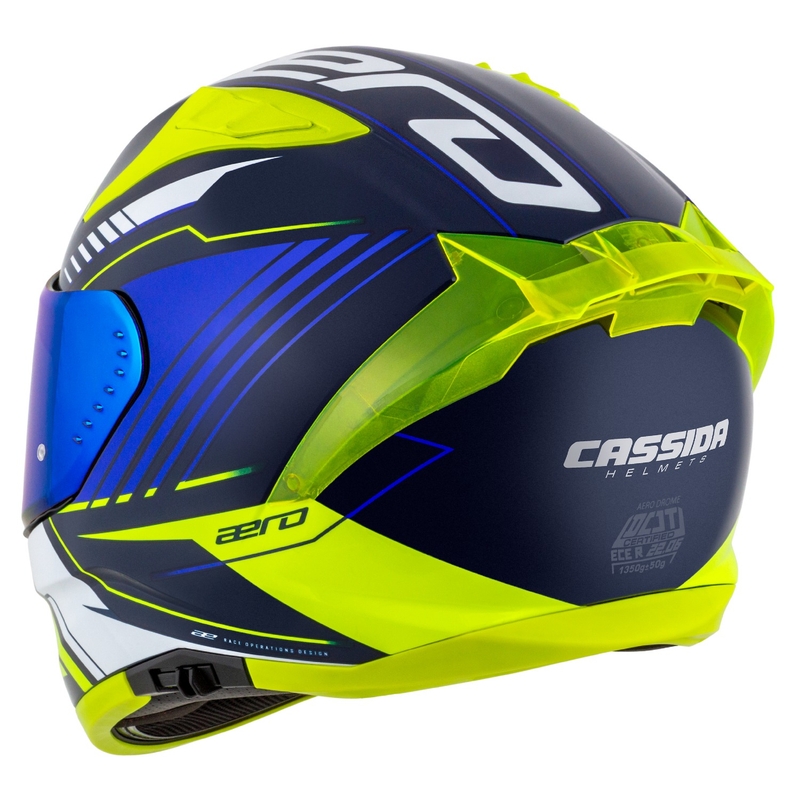 Cassida Aero Drome zilā-fluo dzeltenā-skaidri zilā-baltā integrālā motocikla ķivere