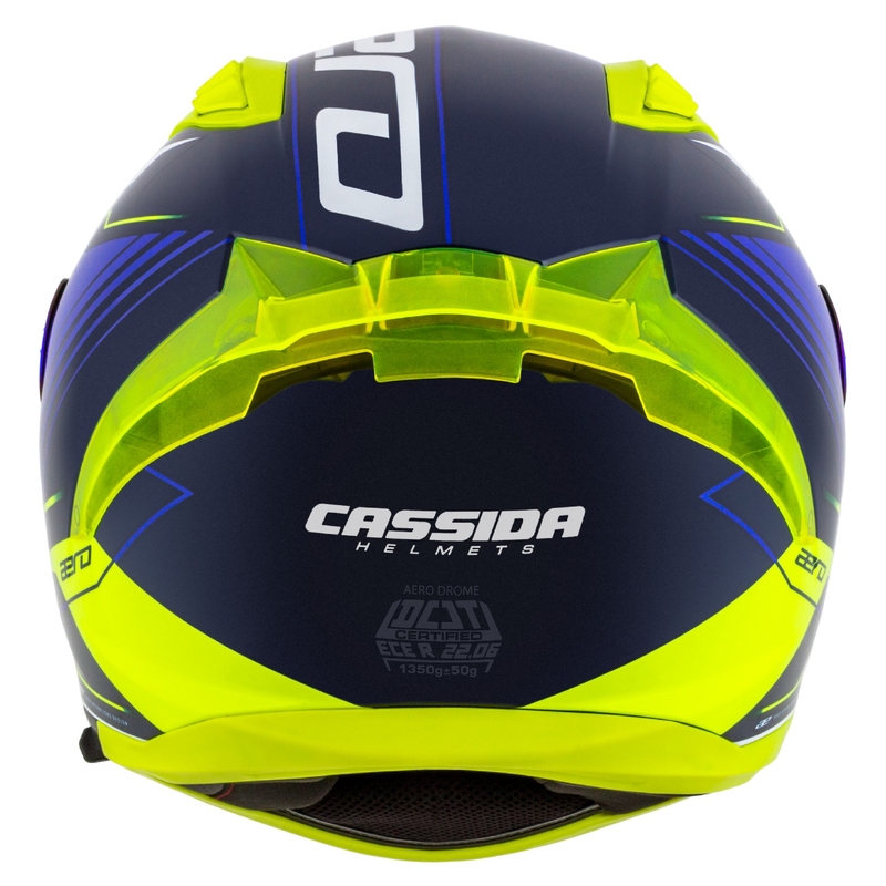 Cassida Aero Drome zilā-fluo dzeltenā-skaidri zilā-baltā integrālā motocikla ķivere