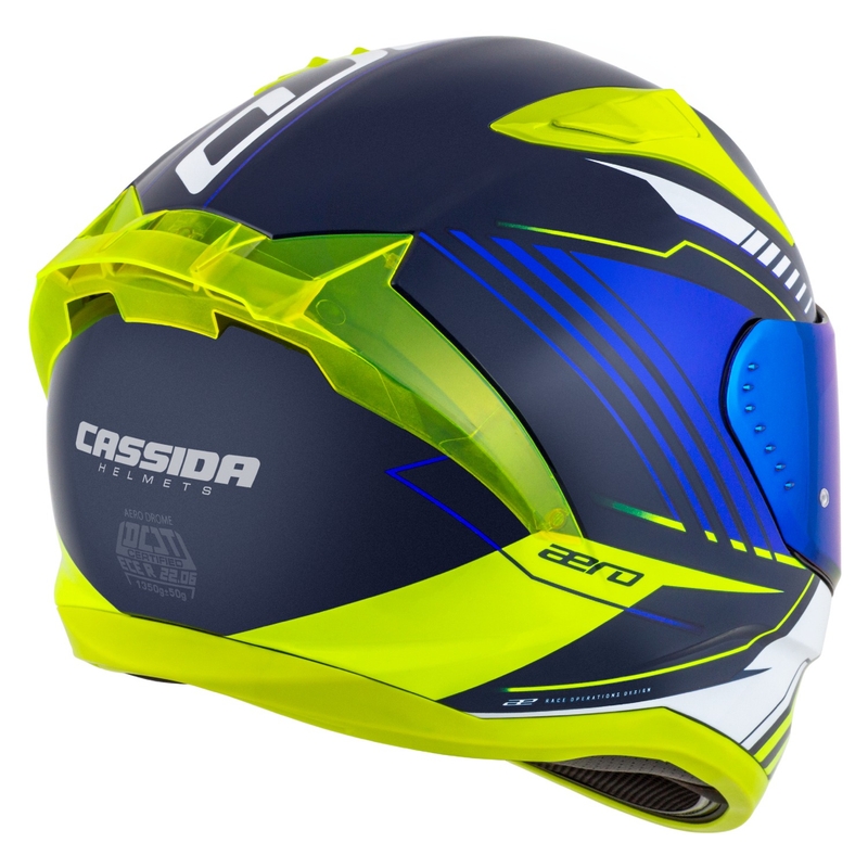 Cassida Aero Drome zilā-fluo dzeltenā-skaidri zilā-baltā integrālā motocikla ķivere