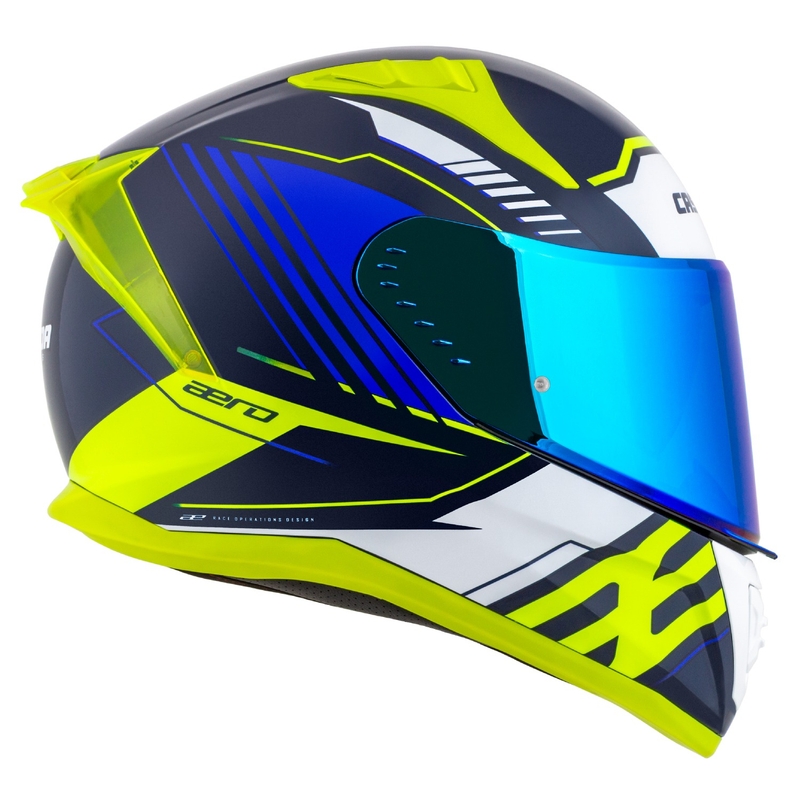 Cassida Aero Drome zilā-fluo dzeltenā-skaidri zilā-baltā integrālā motocikla ķivere