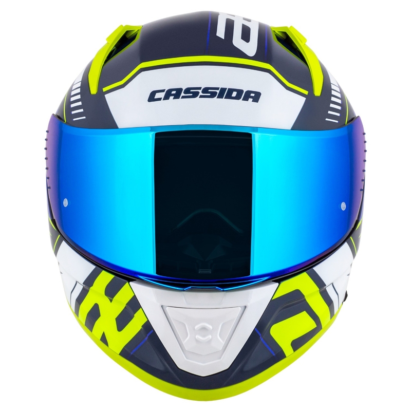 Cassida Aero Drome zilā-fluo dzeltenā-skaidri zilā-baltā integrālā motocikla ķivere