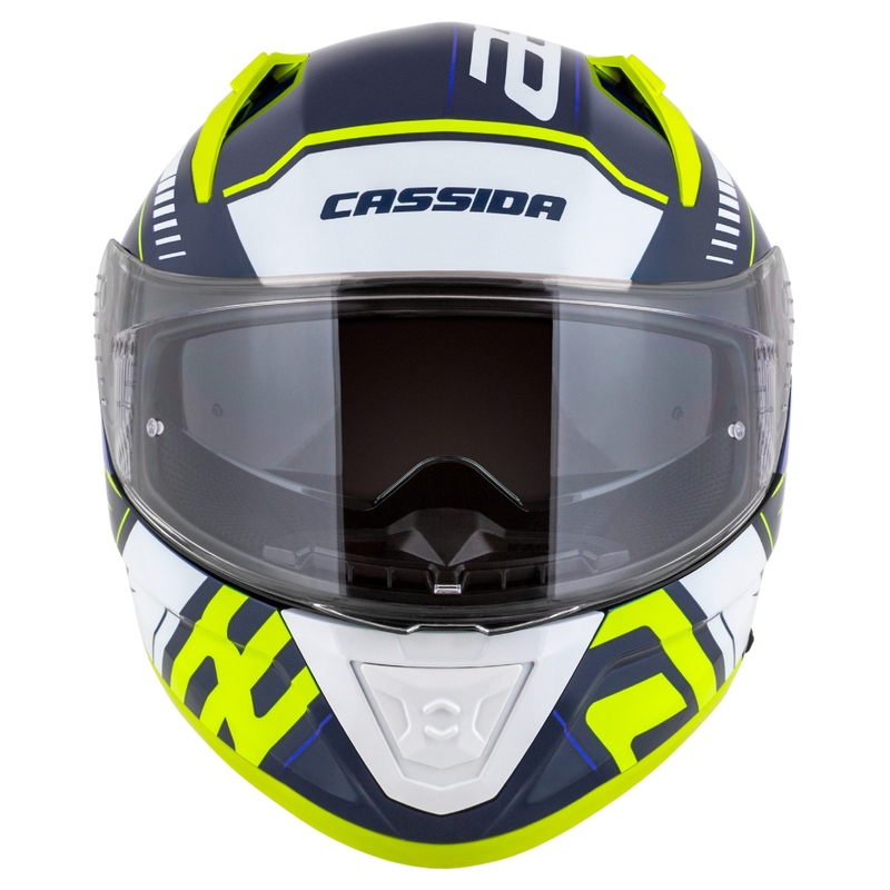 Cassida Aero Drome zilā-fluo dzeltenā-skaidri zilā-baltā integrālā motocikla ķivere