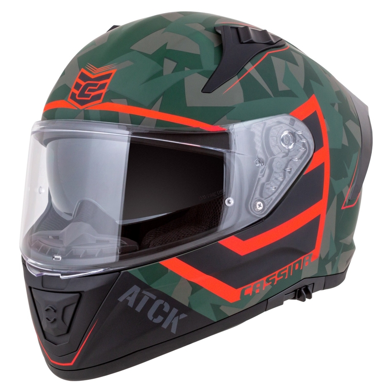 Cassida Aero ATCK camo zaļa-melna-pelēka-oranža integrālā motocikla ķivere
