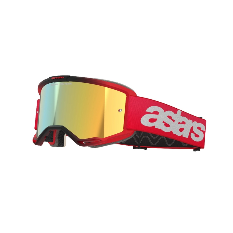 Alpinestars Vision 5 Blaze motokrosa brilles sarkanas ar spoguļstikliem un zelta pleksi stiklu