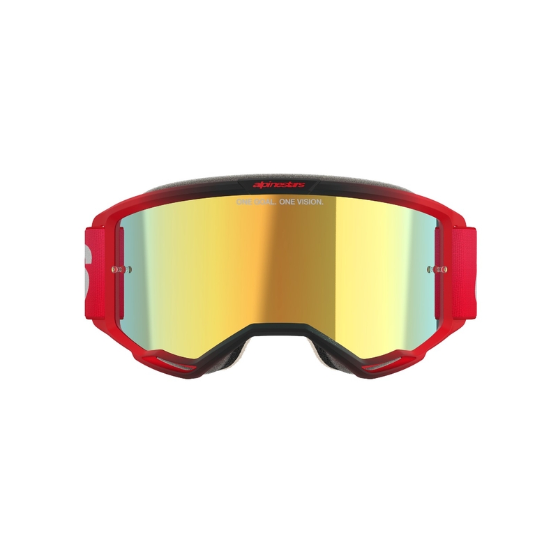 Alpinestars Vision 5 Blaze motokrosa brilles sarkanas ar spoguļstikliem un zelta pleksi stiklu