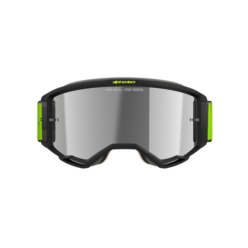 Alpinestars Vision 5 Hollow pelēki-fluo dzeltenas motokrosa brilles ar spoguļstikliem sudraba krāsā