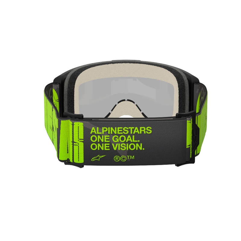 Alpinestars Vision 5 Hollow pelēki-fluo dzeltenas motokrosa brilles ar spoguļstikliem sudraba krāsā