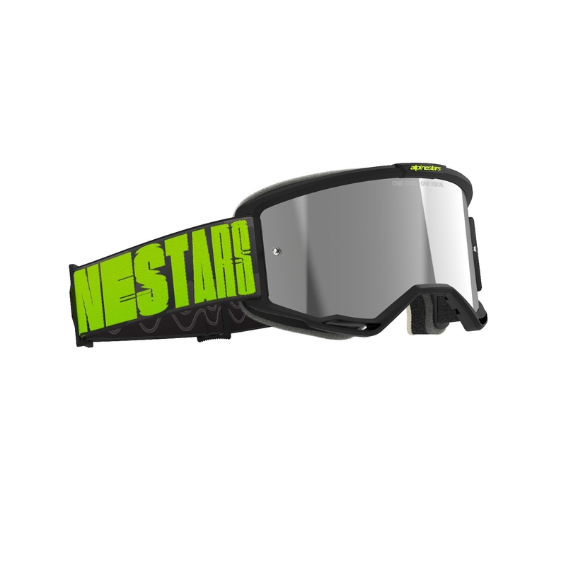 Alpinestars Vision 5 Hollow pelēki-fluo dzeltenas motokrosa brilles ar spoguļstikliem sudraba krāsā