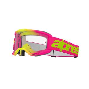 Alpinestars Vision 5 Wordmark rozā-fluo dzeltenas motokrosa brilles ar caurspīdīgu pleksi
