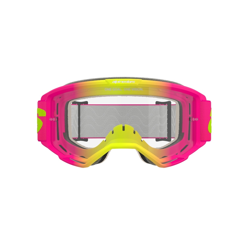 Alpinestars Vision 5 Wordmark rozā-fluo dzeltenas motokrosa brilles ar caurspīdīgu pleksi izpārdošana