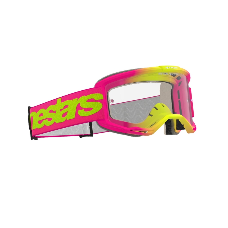 Alpinestars Vision 5 Wordmark rozā-fluo dzeltenas motokrosa brilles ar caurspīdīgu pleksi izpārdošana