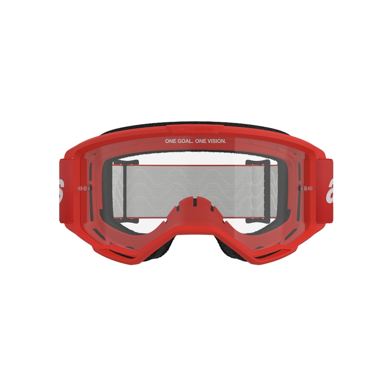 Alpinestars Vision 3 Wordmark sarkanas motokrosa brilles ar caurspīdīgu pleksi