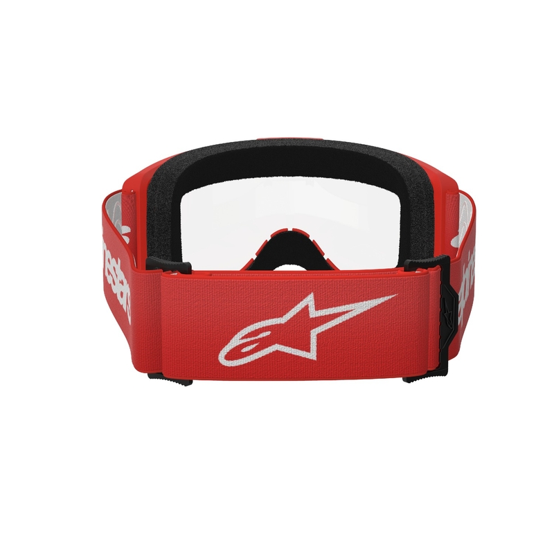 Alpinestars Vision 3 Wordmark sarkanas motokrosa brilles ar caurspīdīgu pleksi
