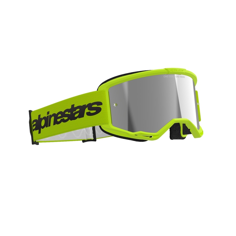 Alpinestars Vision 3 Wordmark fluo dzeltenas motokrosa brilles ar sudraba radiālām lēcām