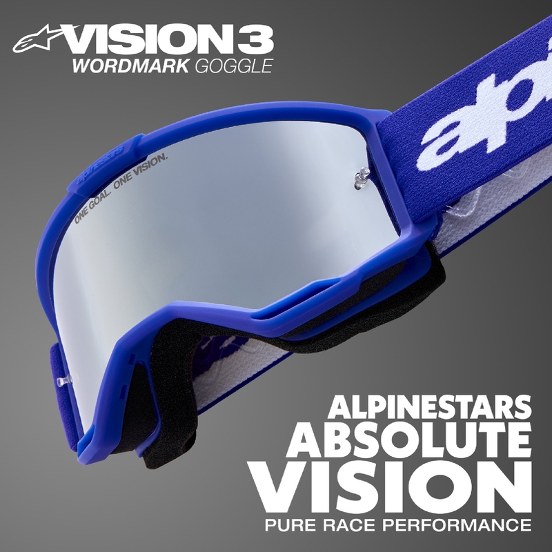 Alpinestars Vision 3 Wordmark motokrosa brilles zilas ar spoguļstikla sudraba lēcām