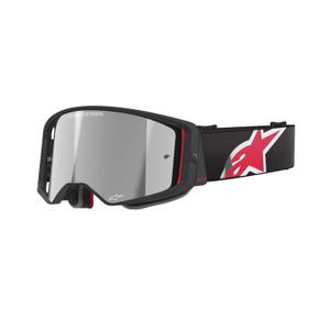 Alpinestars Supertech Corp melnas un sarkanas motokrosa brilles ar spoguļstikliem sudraba krāsā