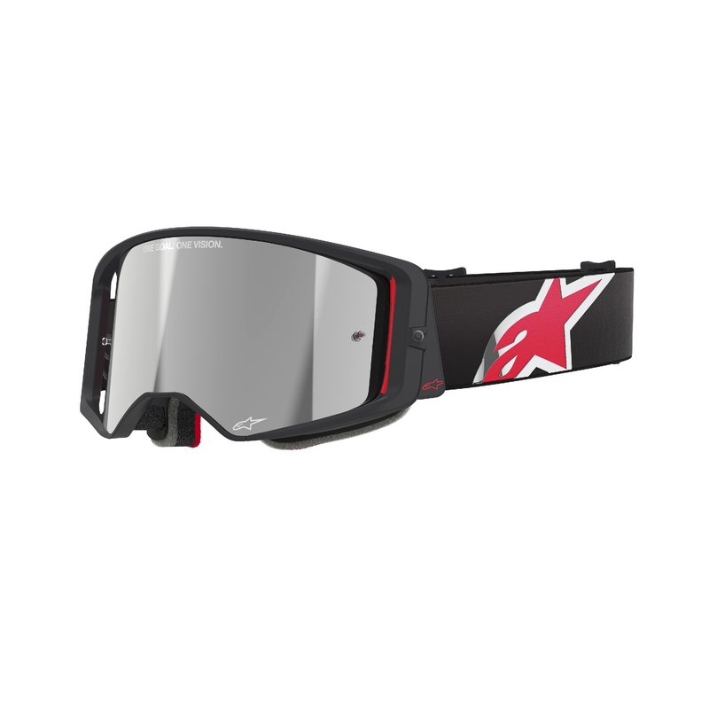 Alpinestars Supertech Corp melnas un sarkanas motokrosa brilles ar spoguļstikliem sudraba krāsā