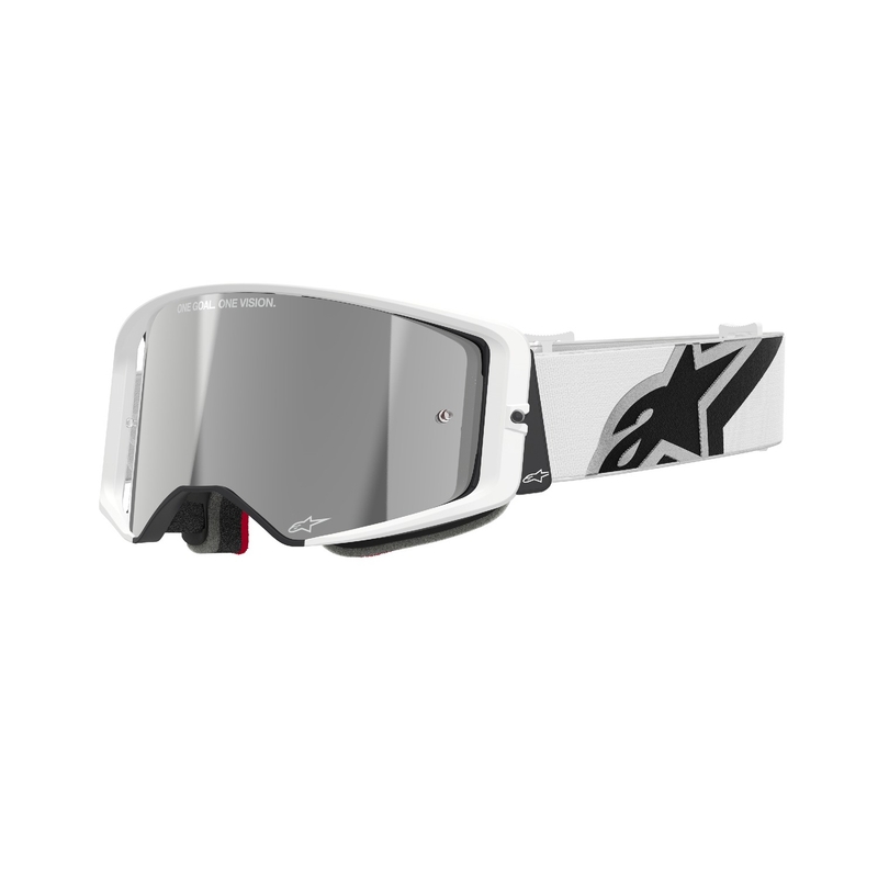 Alpinestars Supertech Corp baltas motokrosa brilles ar spoguļstikla sudraba lēcām