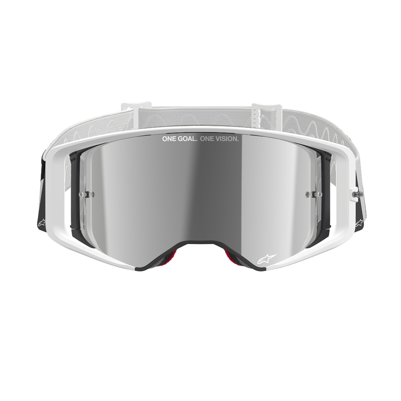 Alpinestars Supertech Corp baltas motokrosa brilles ar spoguļstikla sudraba lēcām