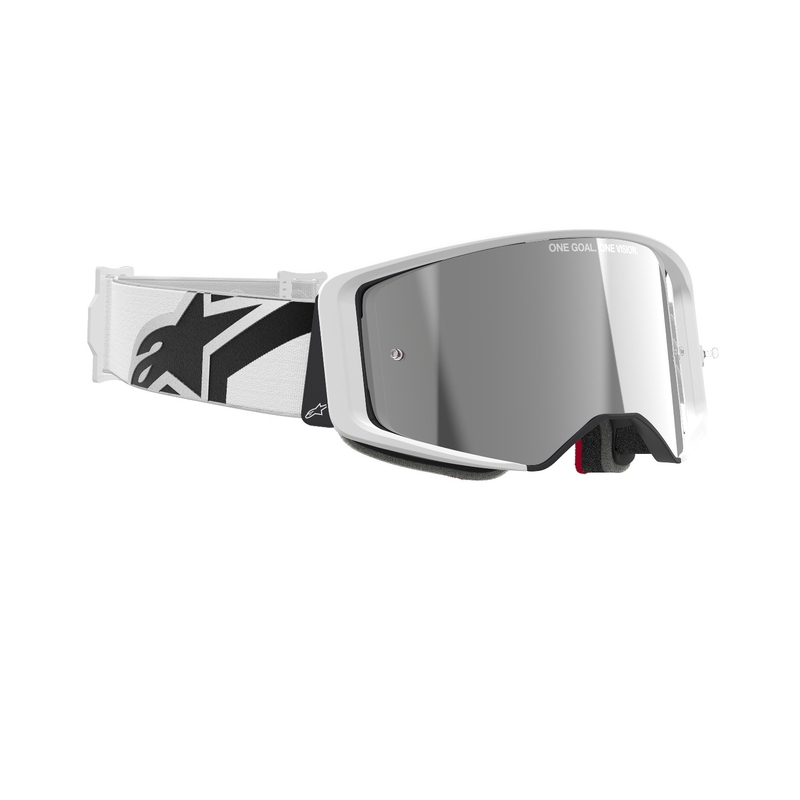 Alpinestars Supertech Corp baltas motokrosa brilles ar spoguļstikla sudraba lēcām