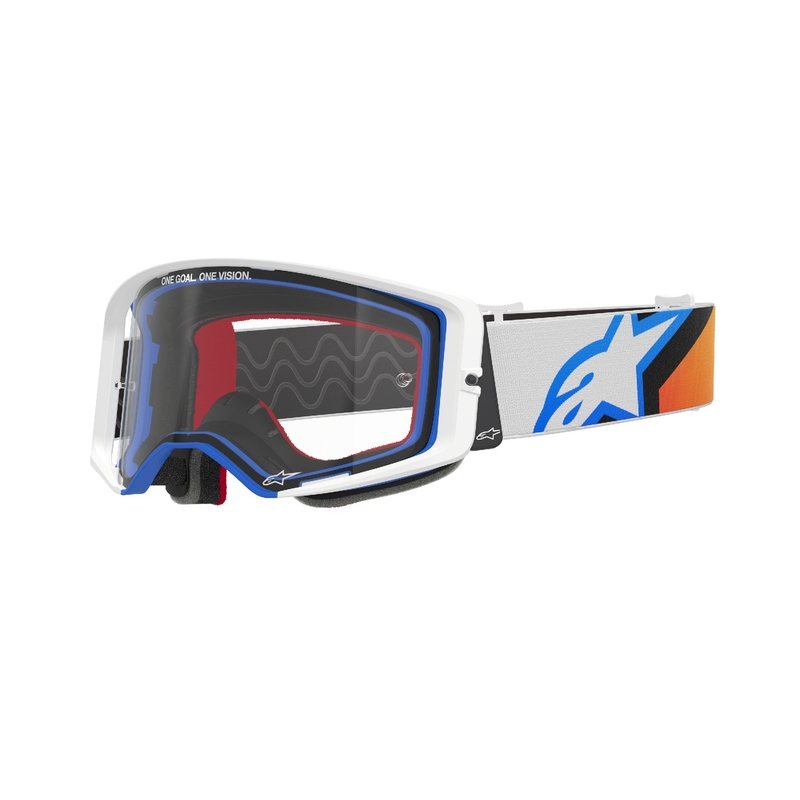 Alpinestars Supertech Corp motokrosa aizsargbrilles zili oranžas ar caurspīdīgu lēcu