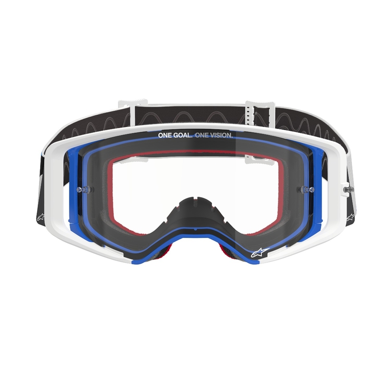Alpinestars Supertech Corp motokrosa aizsargbrilles zili oranžas ar caurspīdīgu lēcu